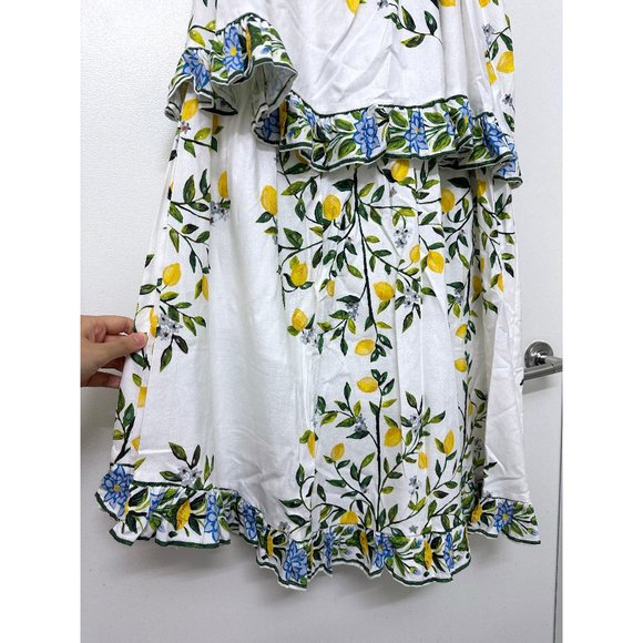 Binny Lemon Mini Dress Fruit Floral Tiered They Call Me Limoncello Capri L - Picture 8 of 16